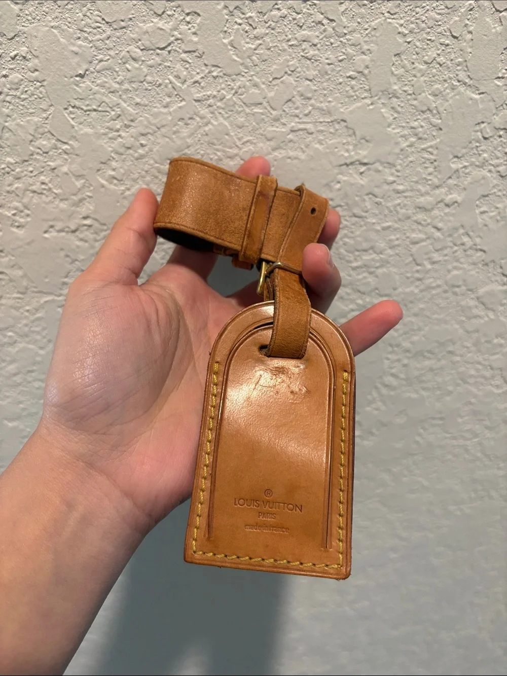 Louis Vuitton Tan Leather Luggage Tag with Strap